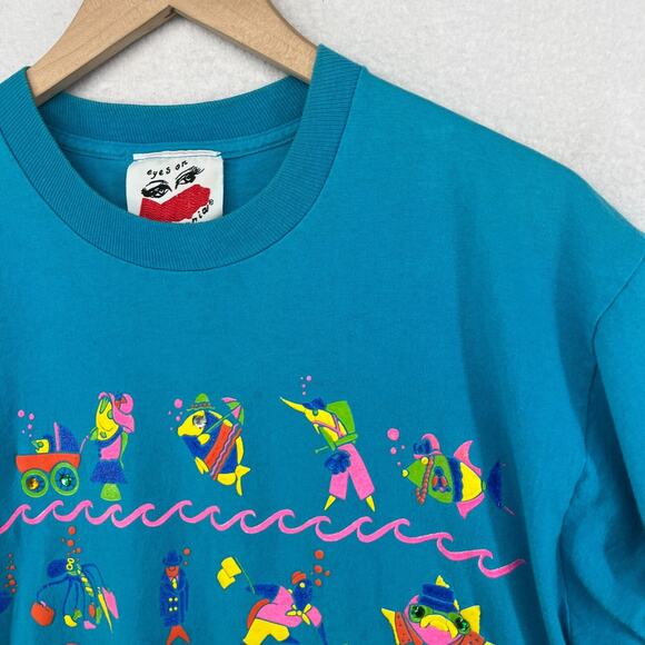 EYES ON CALIFORNIA Shirt Women One Size Fish Seahorse Single Stitch Vintage Blue - Picture 4 of 16